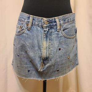 UO Urban Renewal Vintage Levi 505 Custom Denim Studded Skirt 34W Large